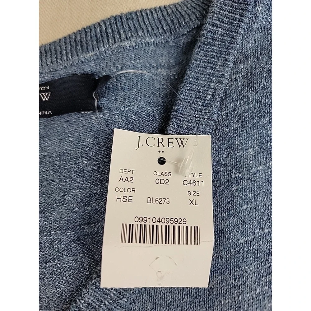 J.Crew V-Neck Sweater Mens XL Blue Marl Cotton C4611 Lightweight Ribbed Knit